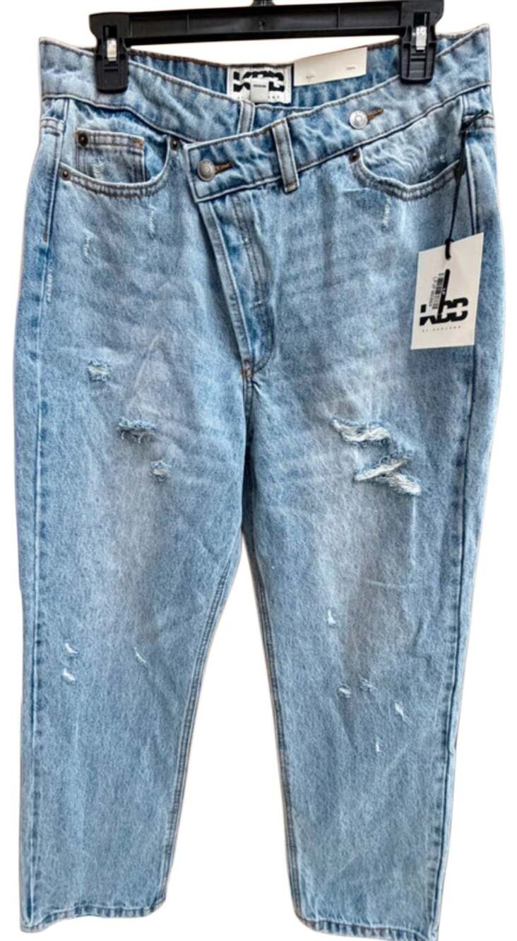 KBB by Kahlana Asymmetrical Waist Straight Leg Distressed Jeans Size 6